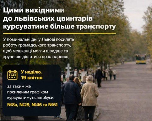У неділю, 19 квітня, автобуси ЛК АТП №1 до цвинтарів курсуватимуть за посиленим графіком